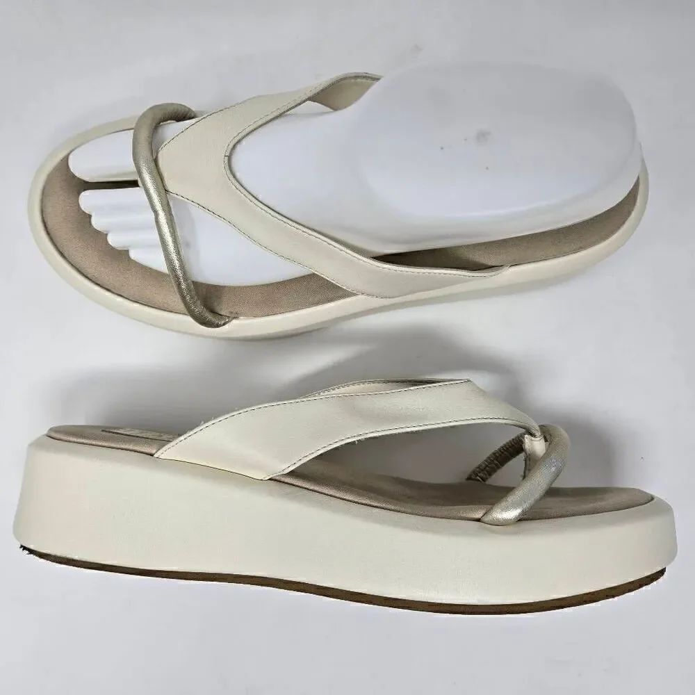 ITALEAU ZABRI CREAM GOLD LEATHER PLATFORM FLIP FLOP SANDALS WOMENS SIZE 9 US